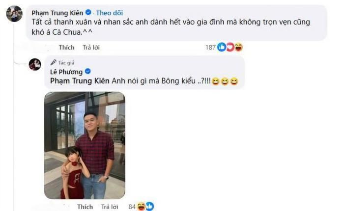 Lời nhắn hài hước của Trung Kiên dành cho vợ khiến người hâm mộ thích thú trước sự ngọt ngào, dí dỏm của cặp đôi. Ảnh: FBNV.