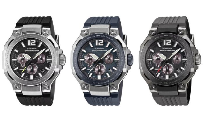Các mẫu Casio G-Shock GWR-B3000-1A, GWR-B3000A-2A và GWR-B3000B-8A (từ trái qua phải)