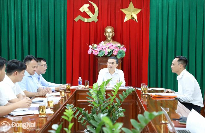 Ủy viên Ban Thường vụ Thành ủy, Phó Chủ tịch UBND thành phố Đồng Nai Lê Trường Sơn chủ trì buổi làm việc. Ảnh: My Ny