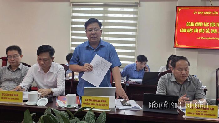 Lãnh đạo Sở Văn hóa, Thể thao và Du lịch phát biểu tại buổi làm việc.