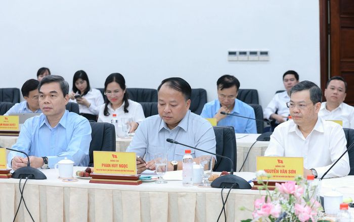 Các đồng chí Thường trực Tỉnh ủy Tuyên Quang dự buổi làm việc.