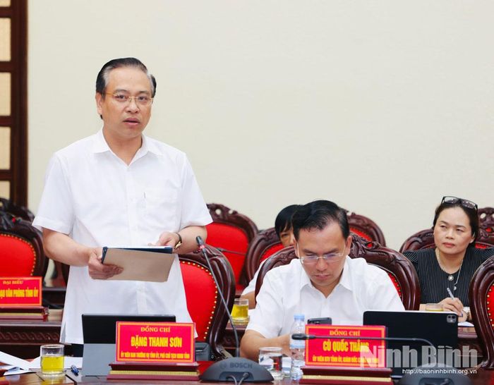 Đồng chí Đặng Thanh Sơn, Ủy viên Ban Thường vụ Tỉnh ủy, Phó Chủ tịch UBND tỉnh phát biểu tại hội nghị