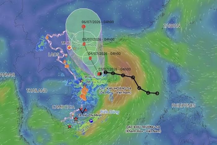 Dự báo hướng di chuyển của bão số 1. (Ảnh: Hệ thống giám sát thiên tai).