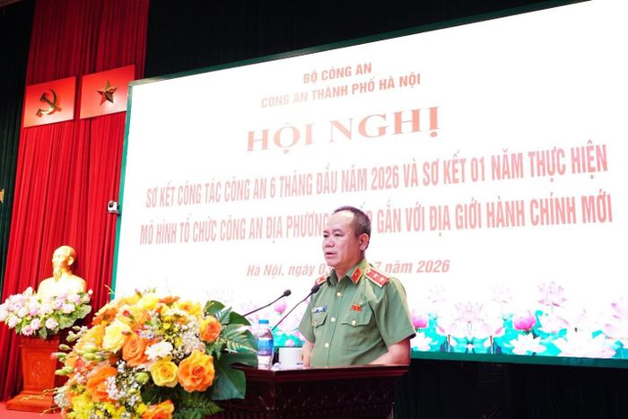 Giám đốc Công an TP Hà Nội, Trung tướng Nguyễn Thanh Tùng phát biểu tại hội nghị
