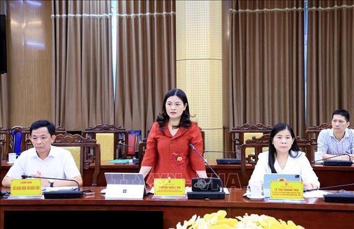 Phó Chủ tịch UBND tỉnh Tuyên Quang Vương Ngọc Hà phát biểu tại buổi làm việc. Ảnh: Hoàng Hải - TTXVN