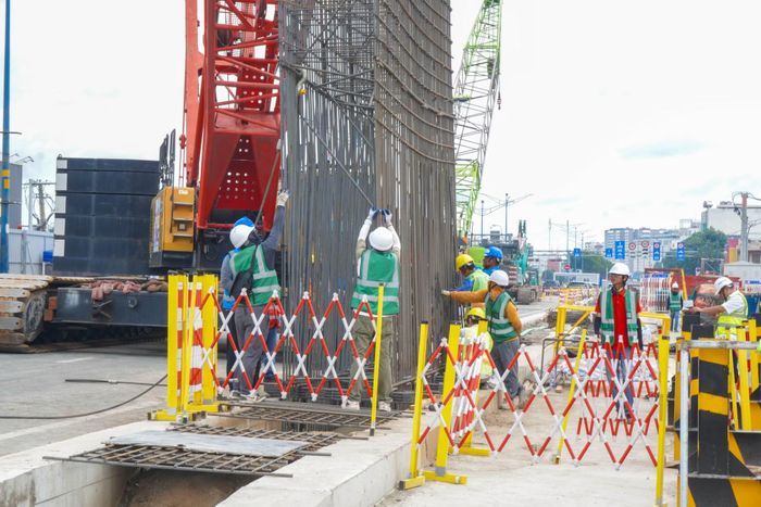 Thi công một nhà ga ngầm của tuyến Metro số 2.