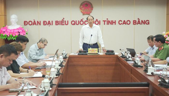 Phó Chủ tịch UBND tỉnh Hoàng Văn Thạch phát biểu chỉ đạo tại cuộc họp.