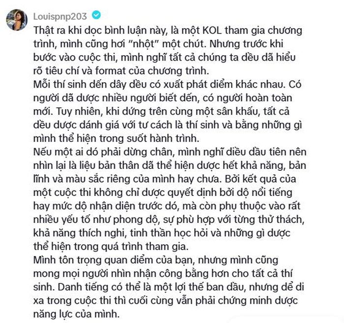 Louis Phạm thẳng thắn để lại bình luận.