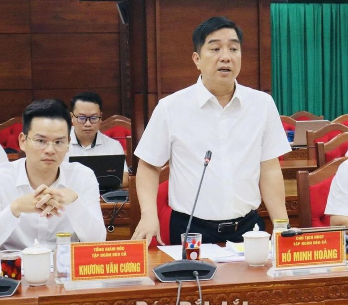  Ông Hồ Minh Hoàng, Chủ tịch Hội đồng quản trị Tập đoàn Đèo Cả phát biểu ý kiến tại buổi làm việc.