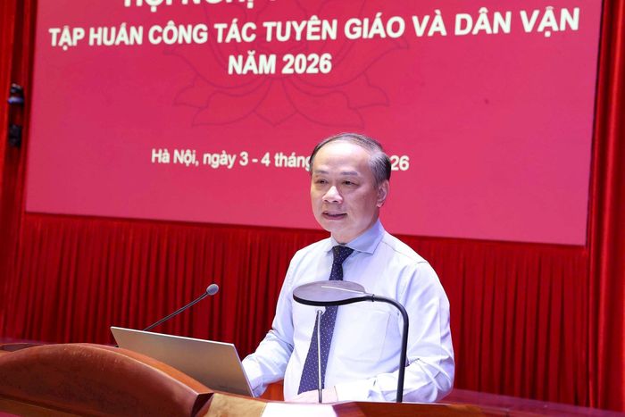 Phó Trưởng ban Thường trực Ban Tuyên giáo và Dân vận Trung ương Phạm Tất Thắng phát biểu. Ảnh: PN