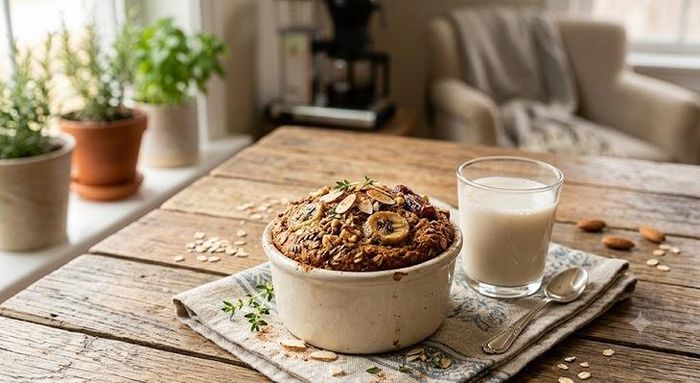 Thực đơn bánh chuối yến mạch, sữa hạt hạnh nhân không đường.