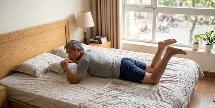 Động tác gập gối nằm sấp tập trung vào cơ gân kheo ở mặt sau đùi.