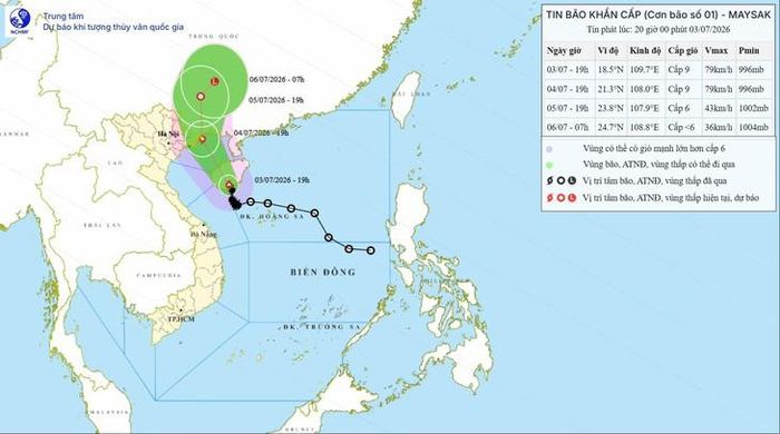 Bão số 1 vào đảo Hải Nam (Trung Quốc) rồi di chuyển vào Vịnh Bắc Bộ trong sáng mai.