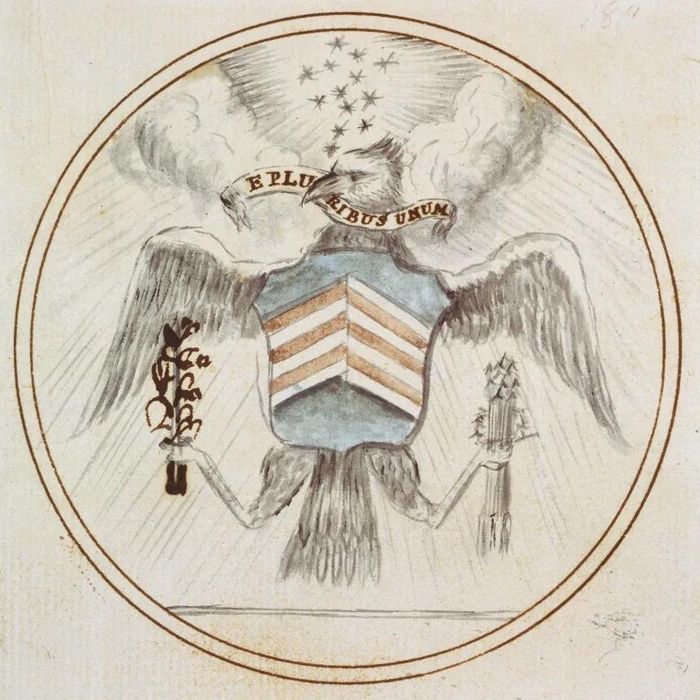 Thiết kế ban đầu của Quốc huy Mỹ, được tạo ra vào năm 1782. Ảnh: Cục lưu trữ Quốc gia Mỹ.