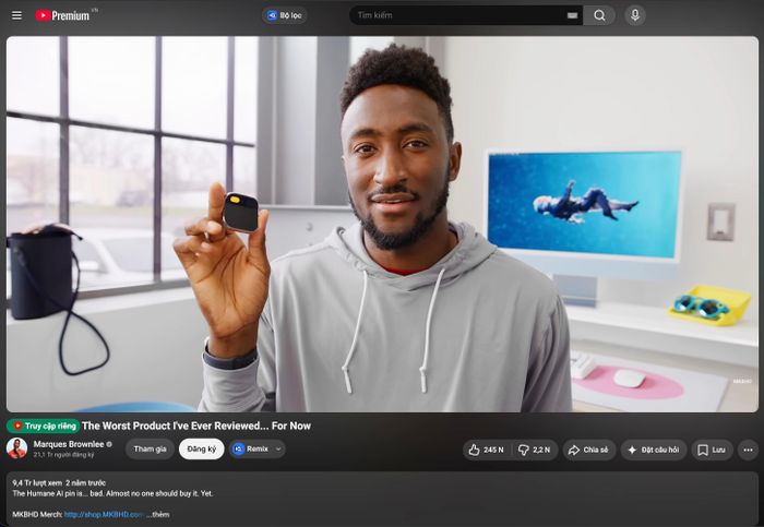  The Humane AI bị reviewer Marques Brownlee đánh giá là một sản phẩm tệ hại. Ảnh: MBKHD. 