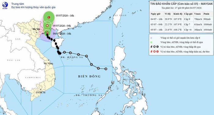 Vị trí, hướng di chuyển của bão số 1 cập nhật lúc 18h ngày 4/7