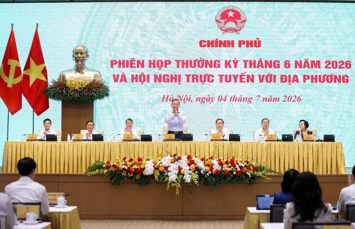 Tổng Bí thư, Chủ tịch nước Tô Lâm cùng các đồng chí lãnh đạo Đảng, Nhà nước tại phiên họp Chính phủ thường kỳ tháng 6/2026 và Hội nghị trực tuyến Chính phủ với các địa phương - Ảnh: VGP/Nhật Bắc