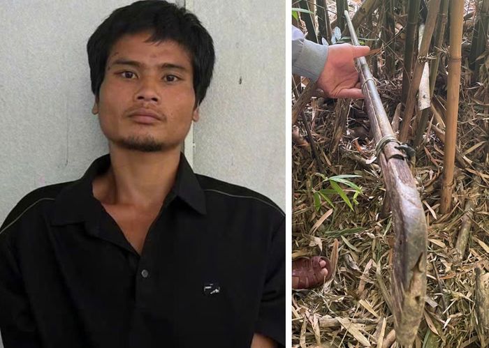 Đối tượng Moong Văn Ca và khẩu súng kíp gây án.