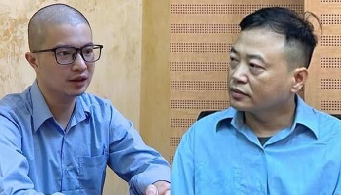 Bị can Phó Đức Nam và Nguyễn Hòa Bình trong vụ án. Ảnh: CÔNG AN HÀ NỘI