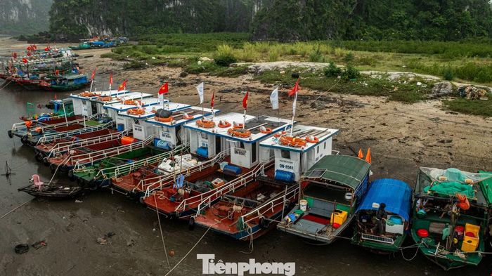 Tàu vớt rác trên vịnh Hạ Long của Ban quản lý di sản thế giới vịnh Hạ Long - Yên Tử cũng về đây neo đậu.