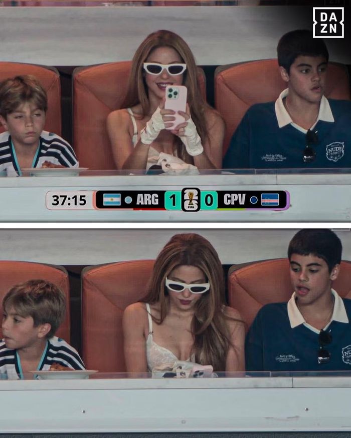 Shakira xuất hiện trên khán đài cổ vũ Messi.