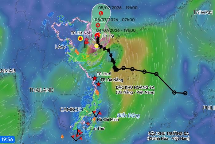 Hướng di chuyển của bão số 1 cập nhật 20h ngày 4/7. Nguồn: VNDMS