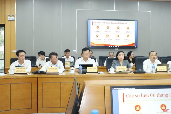 Các đại biểu dự hội nghị tại điểm cầu Hà Tĩnh.