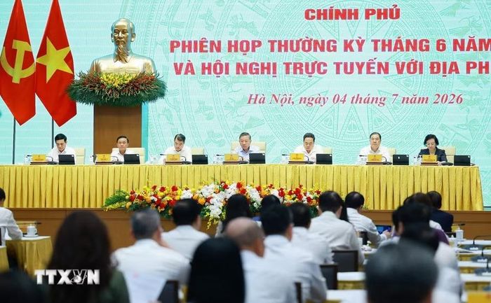 Tổng Bí thư, Chủ tịch nước Tô Lâm cùng các đồng chí lãnh đạo Đảng, Nhà nước dự hội nghị. (Ảnh: Dương Giang/TTXVN)