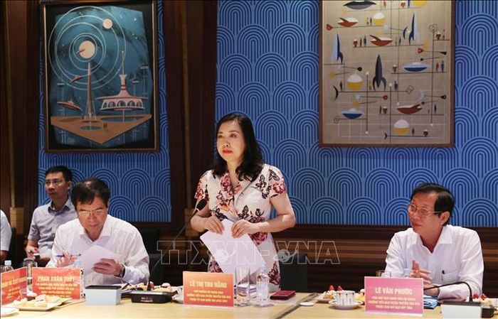 Thứ trưởng Lê Thị Thu Hằng, Trưởng Tiểu ban Tuyên truyền Văn hóa APEC 2027 phát biểu tại buổi làm việc. Ảnh: Lê Huy Hải/TTXVN