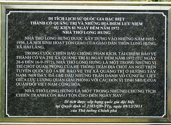 Đây là một trong những di tích thành phần thuộc Di tích quốc gia đặc biệt Thành Cổ Quảng Trị và các địa điểm lưu niệm sự kiện 81 ngày đêm năm 1972, được Thủ tướng Chính phủ xếp hạng di tích quốc gia đặc biệt ngày 9/12/2013.