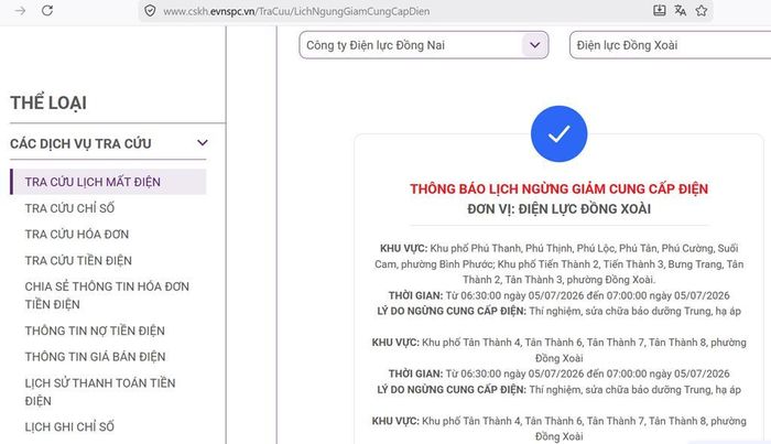 Tổng công ty Điện lực miền Nam (EVNSPC) thông báo có lịch cắt điện ở Đồng Nai trong ngày 5/7 cập nhật lúc 15h45 ngày 4/7. Ảnh: BNEWS/TTXVN phát