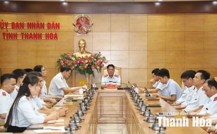 Chánh Thanh tra tỉnh Vũ Văn Đạt chủ trì hội nghị tại điểm cầu tỉnh Thanh Hóa.