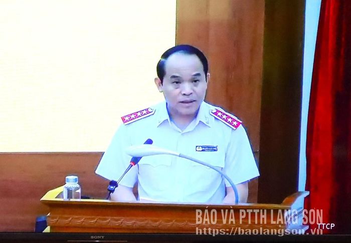 Đồng chí Nguyễn Quốc Đoàn, Ủy viên Trung ương Đảng, Tổng Thanh tra Chính phủ phát biểu tại điểm cầu chính