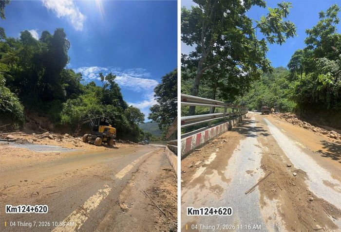 Đến khoảng 11h15', ngày 04/7, điểm sạt trượt cơ bản được khắc phục, giao thông trên Quốc lộ 4D thông suốt trở lại.