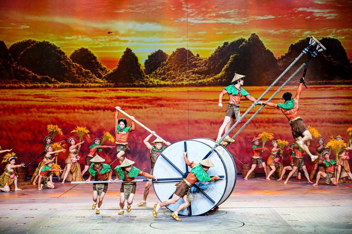 Các nghệ sĩ thực hiện những màn trình diễn kỹ thuật trên không, kết hợp ngôn ngữ múa, xiếc và hiệu ứng sân khấu.