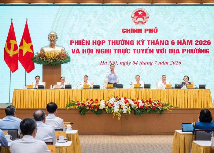 Tổng Bí thư, Chủ tịch nước Tô Lâm cùng các đồng chí lãnh đạo Đảng, Nhà nước tại phiên họp Chính phủ thường kỳ tháng 6/2026 và Hội nghị trực tuyến Chính phủ với các địa phương. Ảnh: Phạm Thắng