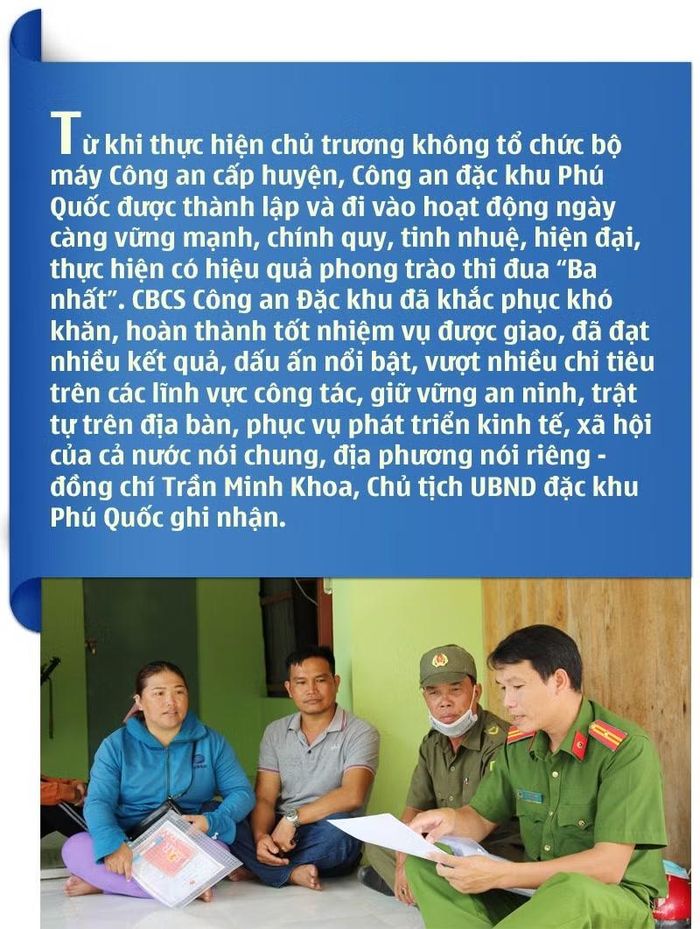 Cán bộ Công an đặc khu Phú Quốc tuyên truyền, phổ biến pháp luật đến người dân.