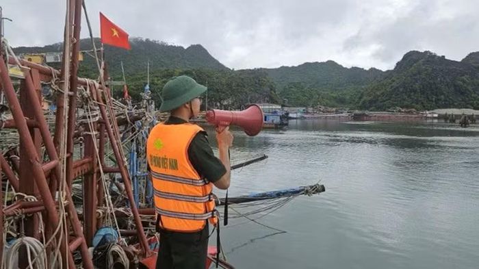 Lực lượng vũ trang đặc khu Cát Hải (Hải Phòng) hướng dẫn các phương tiện trên đảo Cát Bà về nơi tránh trú.