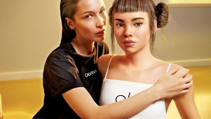 Lil Miquela làm việc với siêu mẫu Bella Hadid trong một quảng cáo của Calvin Klein