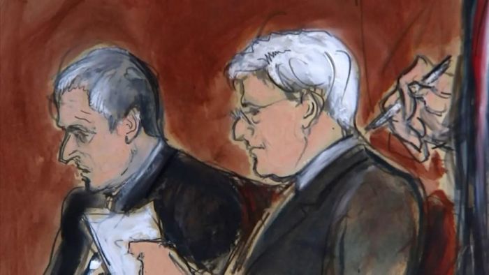 Hình phác họa phòng xử án của James Patten (bên trái) và luật sư Ira Sorkin tại Tòa án Quận New Jersey ở Camden, NJ, ngày 11/10/2022. Nguồn: Elizabeth Williams.