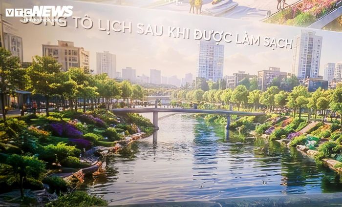 Trong số các mô hình được trưng bày, phối cảnh sông Tô Lịch gây ấn tượng bởi hình ảnh hoàn toàn khác so với hiện trạng nhiều năm qua. 