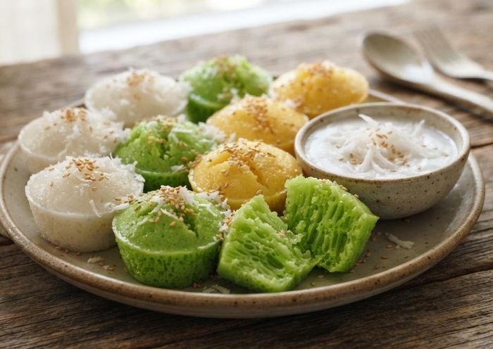 Bánh bò thường được ăn kèm sữa dừa. Ảnh: BNC