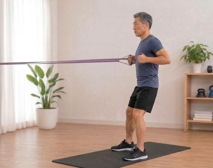 Động tác kéo dây giúp tăng cường sức mạnh cơ lưng trên, cơ vai sau và cải thiện tư thế.
