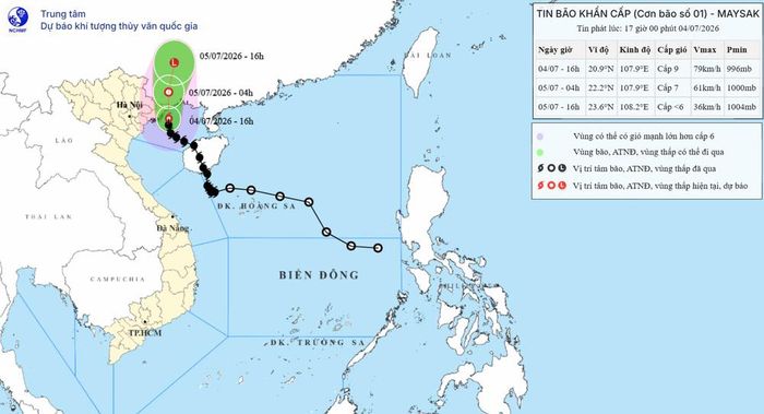 Vị trí, hướng di chuyển của bão số 1 cập nhật lúc 18h ngày 4/7