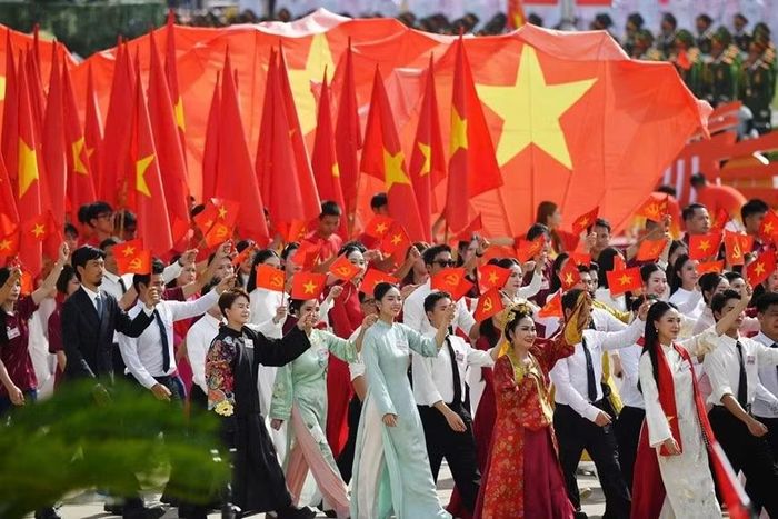 Đội ngũ văn nghệ sĩ tại Đại lễ kỷ niệm 80 năm Quốc khánh nước Cộng hòa xã hội chủ nghĩa Việt Nam (2/9/2025). (Ảnh: TRỌNG HẢI)