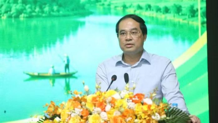 Bí thư Tỉnh ủy Thái Nguyên Trịnh Xuân Trường phát biểu tại chương trình. (Ảnh: TUẤN SƠN)