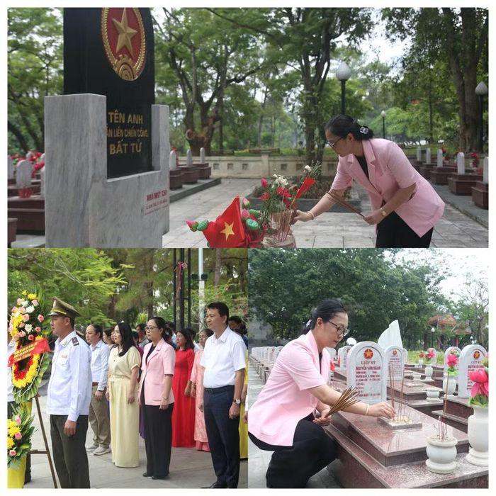 Thứ trưởng Nguyễn Thị Quyên Thanh dâng hương từng phần mộ liệt sĩ.