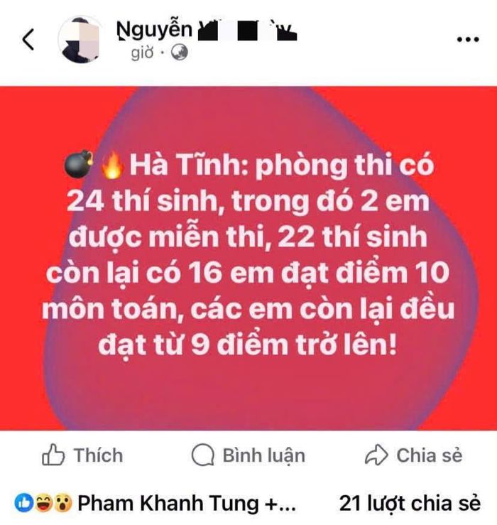 Thông tin đăng tải lên mạng xã hội. Ảnh: Chụp màn hình
