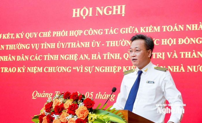 Đồng chí Nguyễn Hữu Nghĩa - Tổng Kiểm toán Nhà nước phát biểu tại hội nghị. Ảnh: P.V