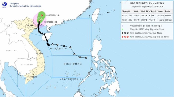 Bản đồ dự báo quỹ đạo và cường độ bão số 1 lúc 11giờ ngày 5/7/2026. Hình: Trung tâm Dự báo Khí tượng Thủy văn Quốc gia